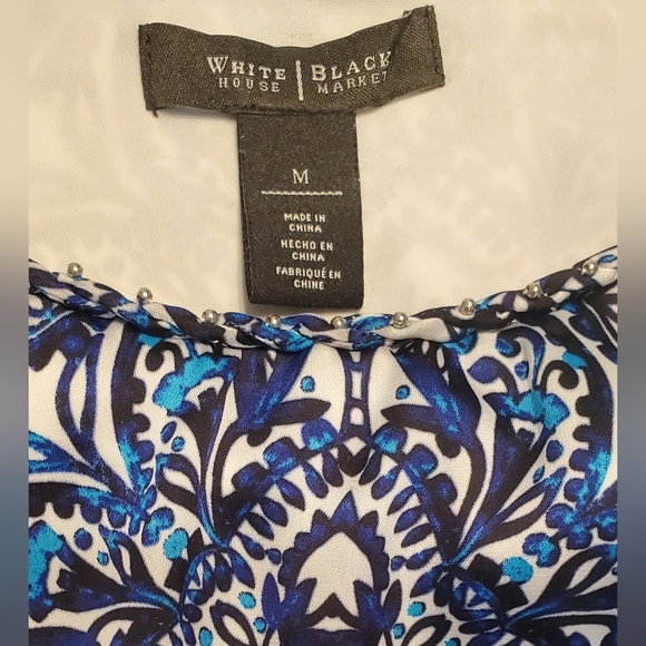 White House Black Market Blue and White Print Tiered Ruffle Tank Top Size M - Picture 6 of 9